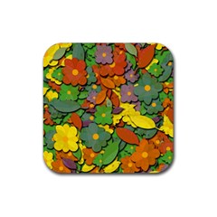 Decorative Flowers Rubber Coaster (square)  by Valentinaart