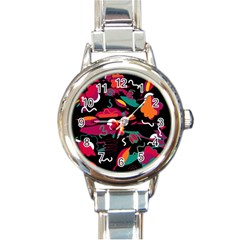 Colorful Abstract Art  Round Italian Charm Watch by Valentinaart