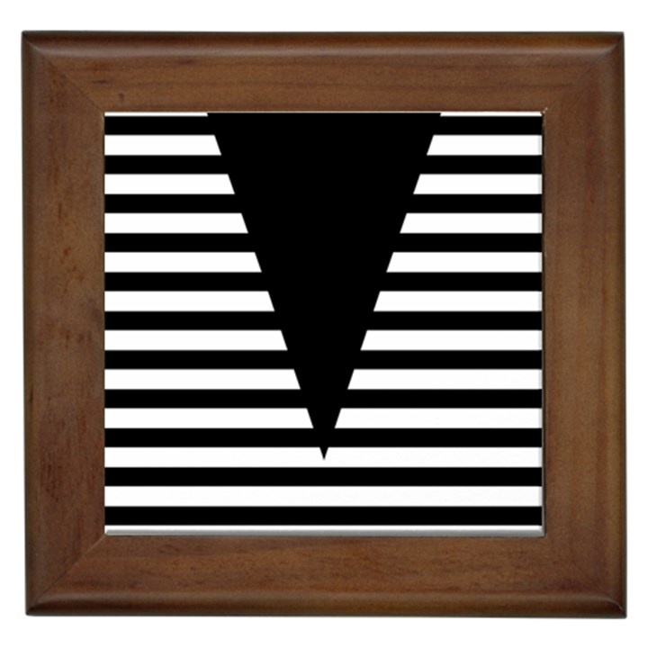 Black & White Stripes Big Triangle Framed Tiles