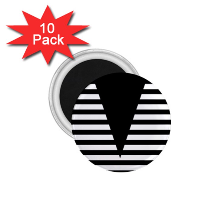 Black & White Stripes Big Triangle 1.75  Magnets (10 pack) 