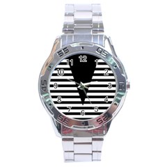 Black & White Stripes Big Triangle Stainless Steel Analogue Watch by EDDArt