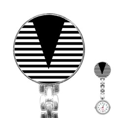 Black & White Stripes Big Triangle Stainless Steel Nurses Watch by EDDArt