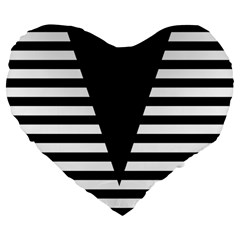 Black & White Stripes Big Triangle Large 19  Premium Flano Heart Shape Cushions