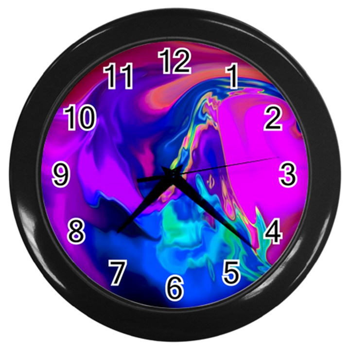 The Perfect Wave Pink Blue Red Cyan Wall Clocks (Black)