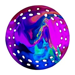 The Perfect Wave Pink Blue Red Cyan Ornament (round Filigree)  by EDDArt