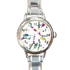 Abstract Floral Design Round Italian Charm Watch