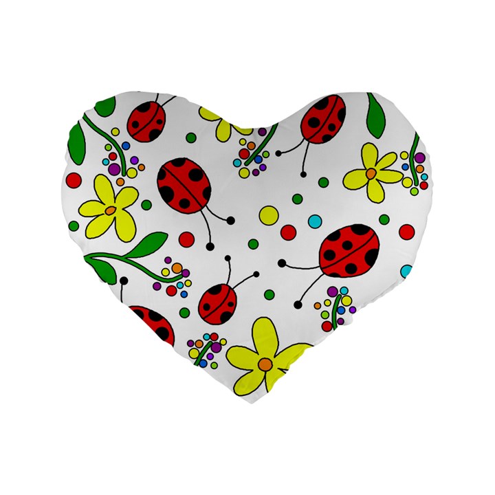 Ladybugs Standard 16  Premium Flano Heart Shape Cushions