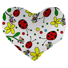 Ladybugs Large 19  Premium Flano Heart Shape Cushions by Valentinaart