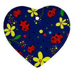 Ladybugs - blue Heart Ornament (2 Sides)