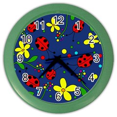 Ladybugs - blue Color Wall Clocks