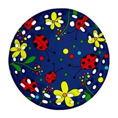 Ladybugs - Blue Round Filigree Ornament (2side) by Valentinaart
