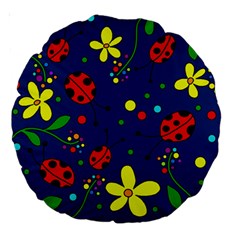 Ladybugs - blue Large 18  Premium Round Cushions