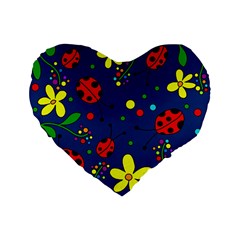 Ladybugs - blue Standard 16  Premium Flano Heart Shape Cushions