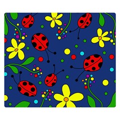 Ladybugs - blue Double Sided Flano Blanket (Small) 