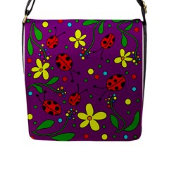 Ladybugs - Purple Flap Messenger Bag (l)  by Valentinaart