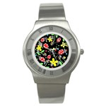 Flowers and ladybugs Stainless Steel Watch Front