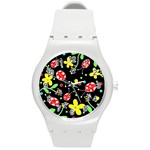 Flowers and ladybugs Round Plastic Sport Watch (M) Front