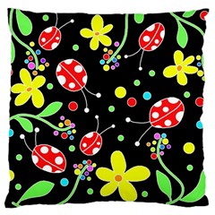 Flowers And Ladybugs Large Cushion Case (one Side) by Valentinaart