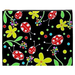 Flowers And Ladybugs Cosmetic Bag (xxxl)  by Valentinaart