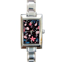 Pink Ladybugs And Flowers  Rectangle Italian Charm Watch by Valentinaart