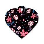 Pink ladybugs and flowers  Dog Tag Heart (Two Sides) Back