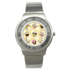 Colorful Cupcakes Pattern Stainless Steel Watch by Valentinaart