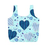 Light and Dark Blue Hearts Full Print Recycle Bags (M)  Front