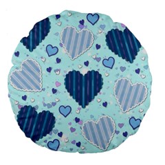 Light And Dark Blue Hearts Large 18  Premium Flano Round Cushions by LovelyDesigns4U