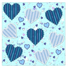 Light And Dark Blue Hearts Large Satin Scarf (square) by LovelyDesigns4U