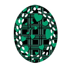 Green Love Oval Filigree Ornament (2-side) 