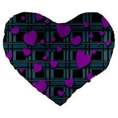 Purple Love Large 19  Premium Flano Heart Shape Cushions by Valentinaart