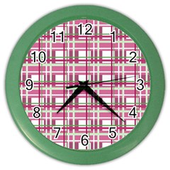 Pink Plaid Pattern Color Wall Clocks by Valentinaart