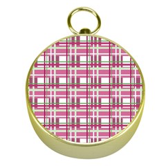 Pink Plaid Pattern Gold Compasses by Valentinaart