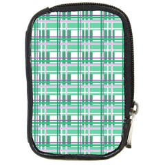 Green Plaid Pattern Compact Camera Cases by Valentinaart