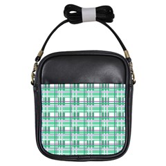 Green Plaid Pattern Girls Sling Bags by Valentinaart