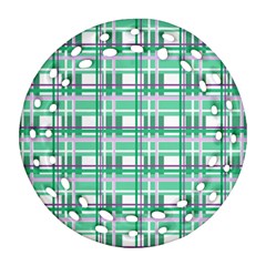 Green Plaid Pattern Ornament (round Filigree)  by Valentinaart