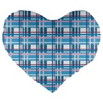 Blue plaid pattern Large 19  Premium Flano Heart Shape Cushions Front