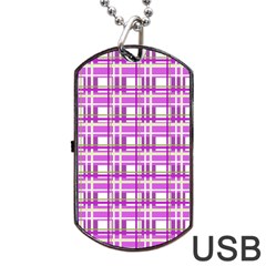 Purple Plaid Pattern Dog Tag Usb Flash (one Side) by Valentinaart