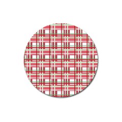 Red Plaid Pattern Magnet 3  (round) by Valentinaart