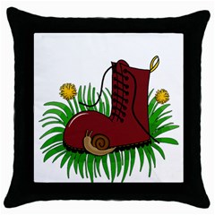 Boot In The Grass Throw Pillow Case (black) by Valentinaart