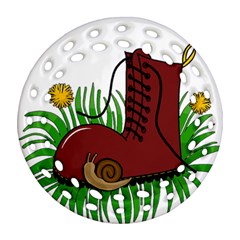 Boot In The Grass Round Filigree Ornament (2side) by Valentinaart