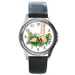 Barefoot In The Grass Round Metal Watch by Valentinaart