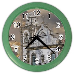 Exterior Facade Antique Colonial Church Olinda Brazil Color Wall Clocks by dflcprints