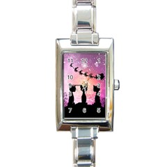 Cats Looking In The Sky At Santa Claus At Night Rectangle Italian Charm Watch by FantasyWorld7