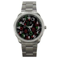 Green And  Red Xmas Pattern Sport Metal Watch by Valentinaart