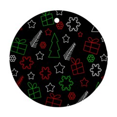 Green And  Red Xmas Pattern Round Ornament (two Sides)  by Valentinaart