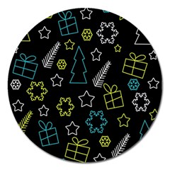 Xmas Pattern - Blue And Yellow Magnet 5  (round) by Valentinaart