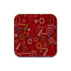 Red Xmas Pattern Rubber Coaster (square)  by Valentinaart