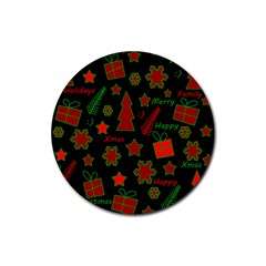 Red And Green Xmas Pattern Rubber Round Coaster (4 Pack)  by Valentinaart