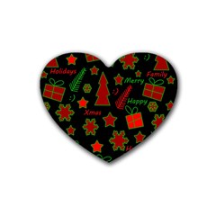 Red And Green Xmas Pattern Rubber Coaster (heart) 